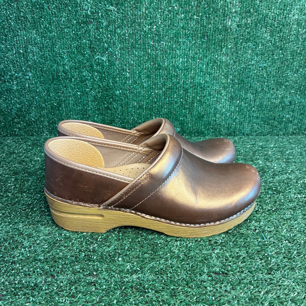 Dansko Professional Metallic Leather Comfort Clog Mules Bronze Womens Size 7.5-8